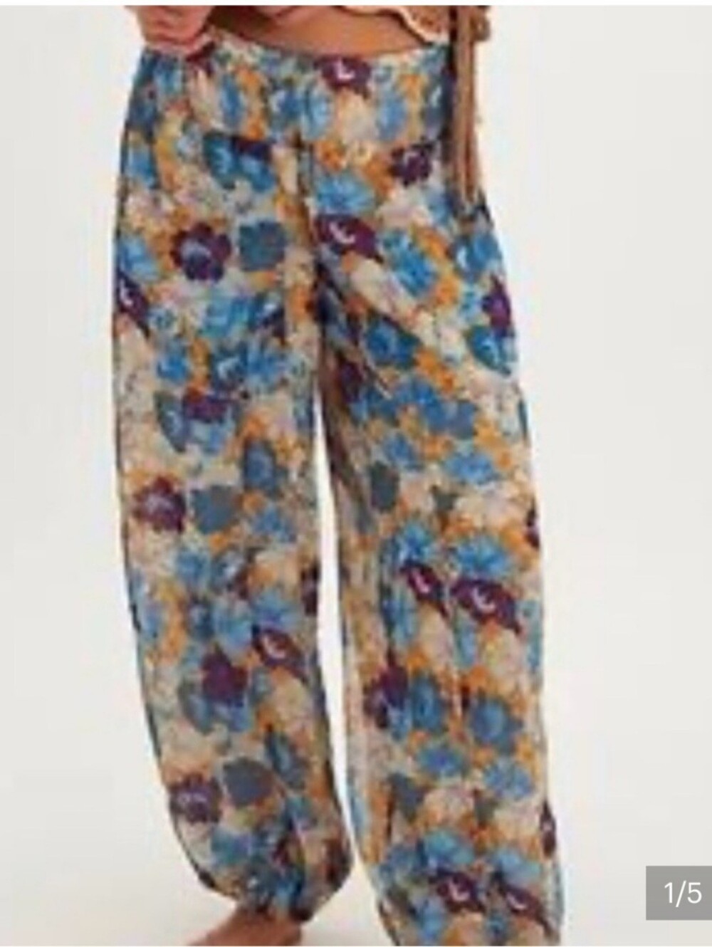 NWOT Free People Misty Printed Bubble Pants Blue Multi Floral